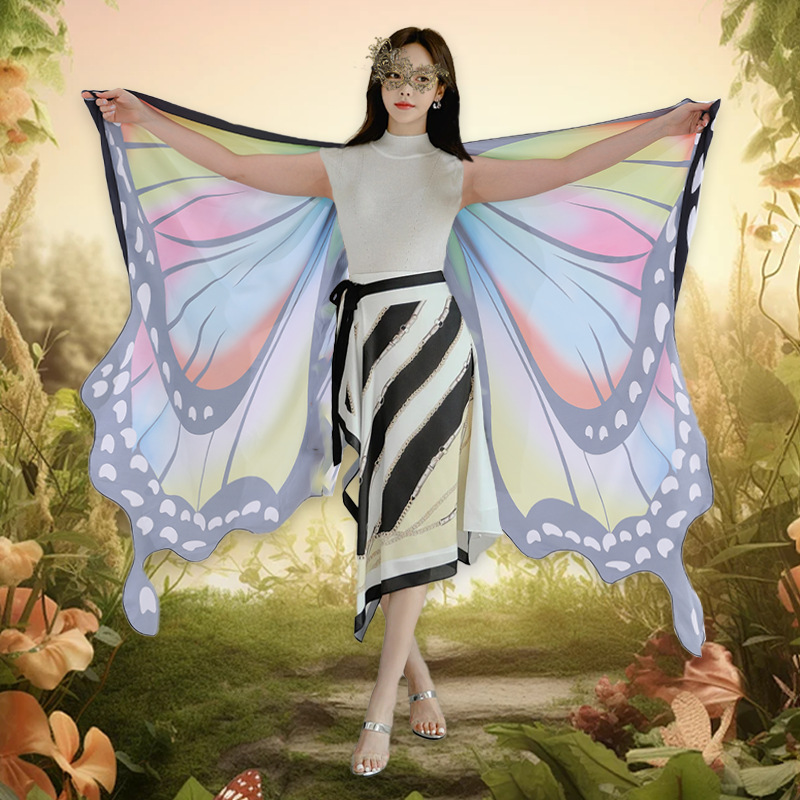 Capas de Halloween, alas, mariposas, capas de punto, danza del vientre, chal giratorio, luces transfronterizas.