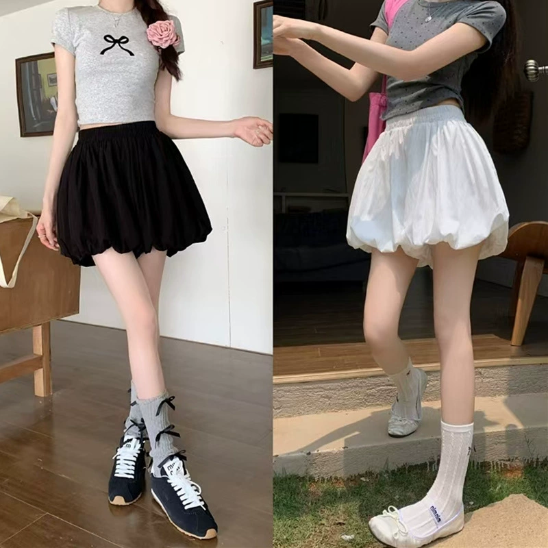 Короткие женские белые брюки-кюлоты с пузырьковым фонариком, пышная юбка-облако, женская летняя тонкая юбка трапециевидной формы с высокой талией