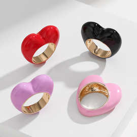 2024年3D立体爱心镂空滴油指环女 欧美跨境专供时尚简约气质戒指