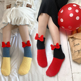 Women's lint-free mid-tube coral velvet half-side velvet socks women's floor socks adult socks girls Korean mid-length