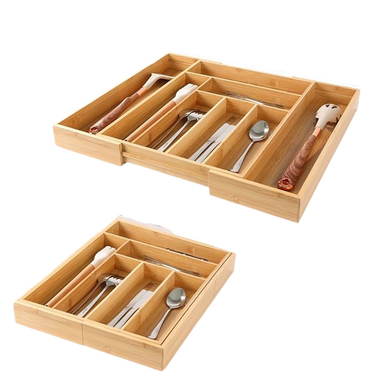 Caja de almacenamiento de bambú de retráctil cuchillo y tenedor de acabado de dibujo tipo