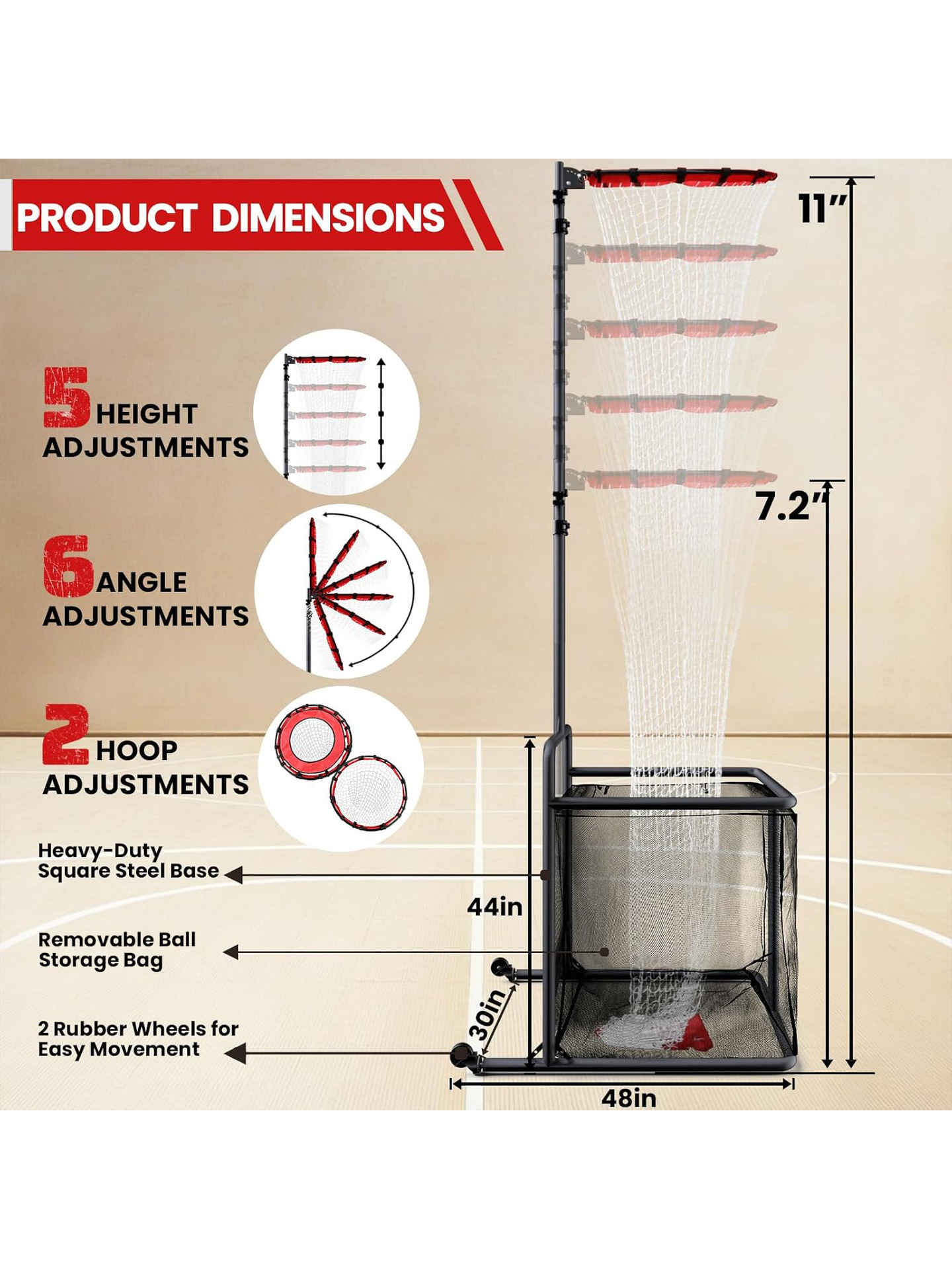 Red de práctica de voleibol móvil portátil Red de entrenamiento de voleibol ajustable Red de dos pases con bolsillo de red de bola