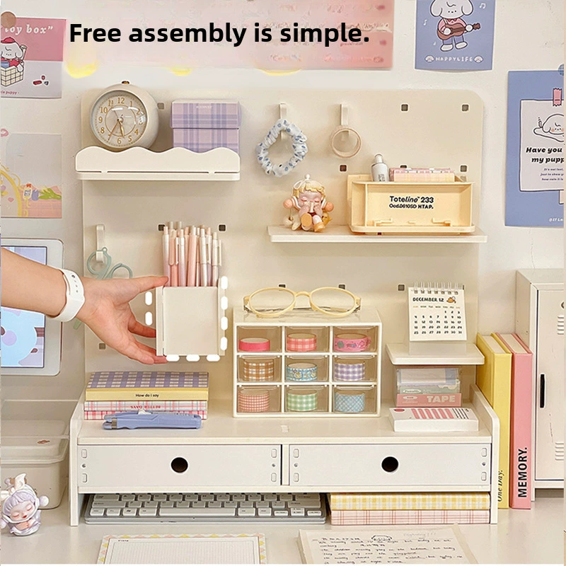 Desktop Pegboard Storage Shelf, Plastic Layered Organizer for Dorm & Study Desk, Dust‑Proof