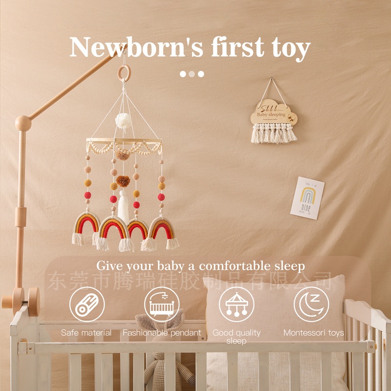 Estilo ins multicolor Arco Iris bola de la cama Campana borla campanas de viento juguetes de confort educativo cama de bebé Campana colgante decorativo