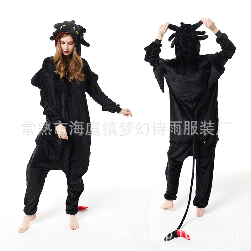 Оптовая продажа Garfield Black Dragon, милый фланелевой мультфильм «Как приручить дракона», мужская и женская домашняя одежда Boundary Beast, цельные пижамы