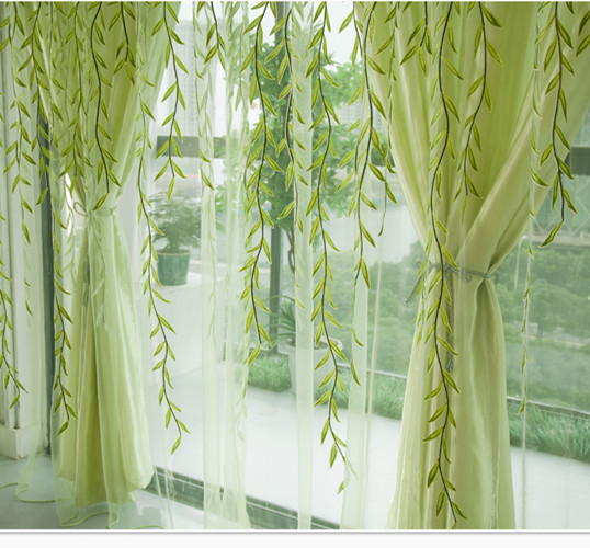 Wicker Gauze Curtain Willow Branch Pastoral Semi-Shading Green Willow Bedroom Living Room Balcony Partition Curtain Double-Layer Gauze