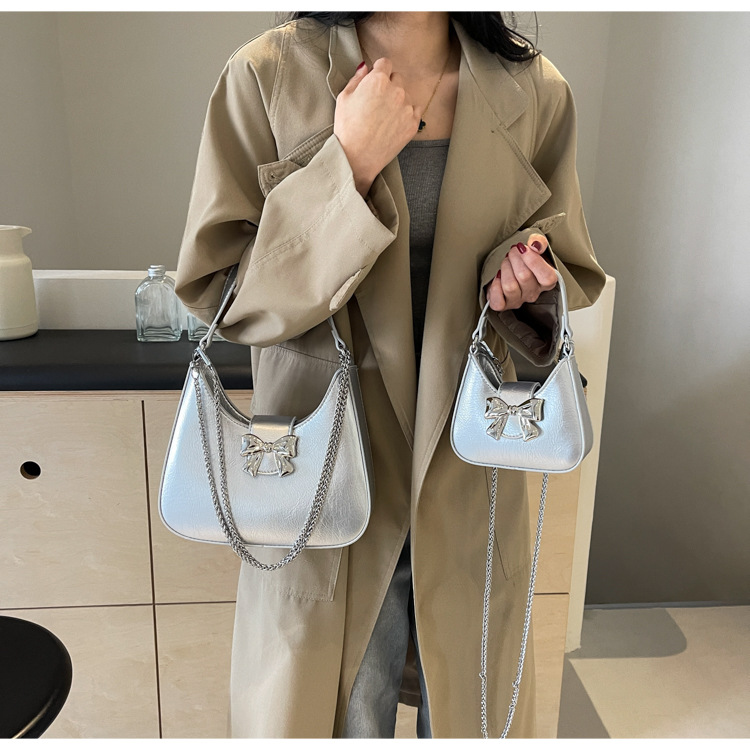 210g Weight Synthetic Leather Lining Material Flip Cover Closure Type Single Shoulder Strap Strap Type Handbag Bags Type Daily, Shopping Occasion Pu Leather Material Bow Knot Pattern All Seasons Season Women's Gender Basic Style Medium Size Women's Medium Pu Leather Bow Knot Basic Flip Cover Handbag 4