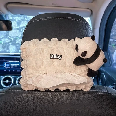 Car tissue box, car tissue holder, armrest box, sun visor, seat hanging type, rear seat, creative and cute tissue bag (Car tissue box/set) - tissue-box-baby-crawling-bear