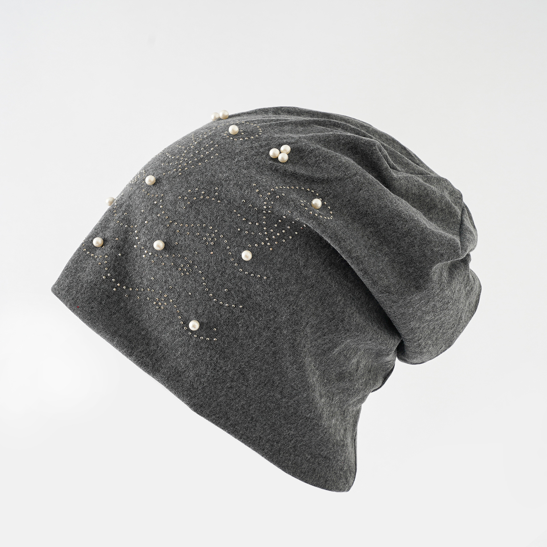 Las mujeres europeas y americanas de otoño e invierno nuevo cálido brimless rhinestone perla color sólido suéter sombrero al aire libre pila sombrero