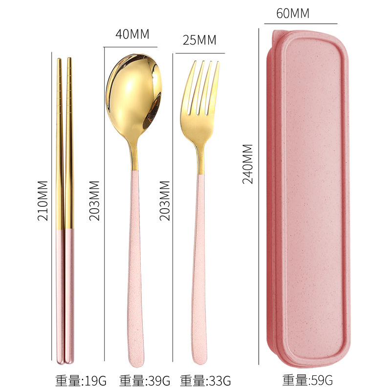 Juego de vajilla de acero inoxidable palillos del hogar cuchara coreana tenedor estudiante viaje al aire libre vajilla portátil de tres piezas