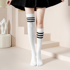 Ankle Socks for Women, Mid-Calf Spring and Autumn Cotton Socks, Instagram Trendy Three-Striped Japanese Over-the-Knee Socks, White Korean Style College Wind Long Socks