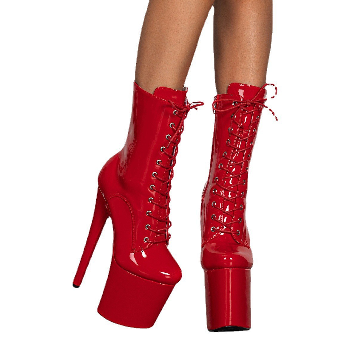 欧美大码钢管舞鞋20cm超高跟骑士筒靴夜店舞台高跟底筒靴细跟靴子