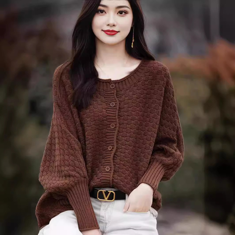 Cloud-Like Solid Color Cotton Knitted Cardigan for Women, Round Neck, Lazy, Soft and Waxy Sweater, Large Size Jacket, Loose Outer Wear