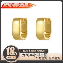 跨境925纯银方形光身耳扣耳环女小众ins极简金属重工几何耳圈饰品