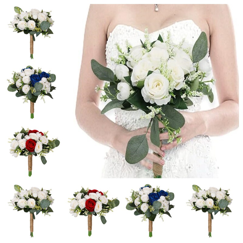 Amazon Hot Selling Eucalyptus Rose Bouquet Country Style Wedding Bouquet Bride Bridesmaid Wedding Flower Holding Amazon Hot Selling Eucalyptus Rose Bouquet Country Style Wedding Bouquet Bride Bridesmaid Wedding Flower Holding