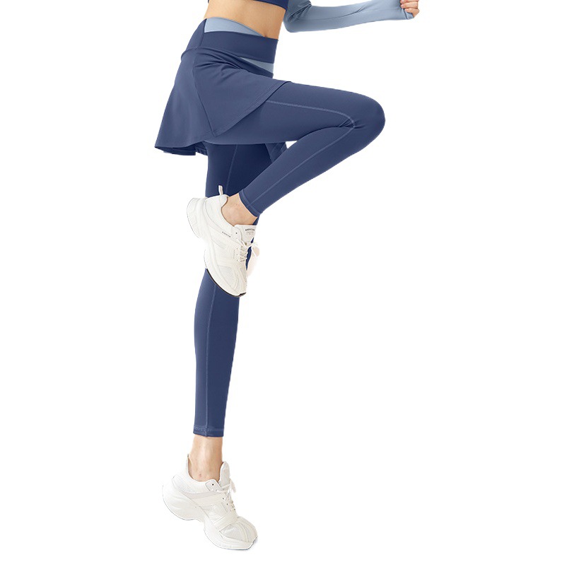 Juyitang culottes falsos de dos piezas con bloques de color, cintura alta, control de barriga, look adelgazante, ropa exterior deportiva, pantalones de yoga antiexposición para mujer