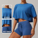Cross-border European and American Sanding Sports Short-sleeved Top Comfortable Round Neck Short T-shirt Fitness Running Yoga Clothing 5034