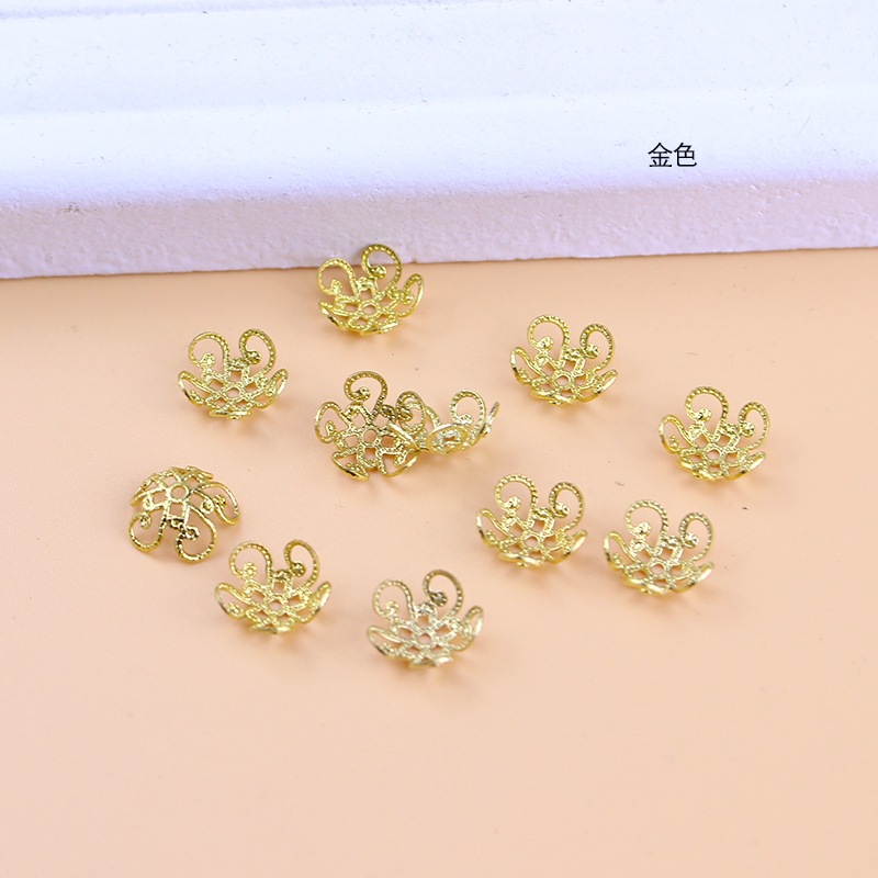 18k金保色镂空包金花帽珠托隔珠片DIY串珠首饰饰品手链隔片配件