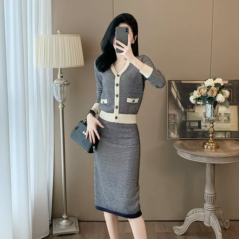 高级感名媛小香风针织两件套装裙女秋季新款洋气时尚休闲套装裙子