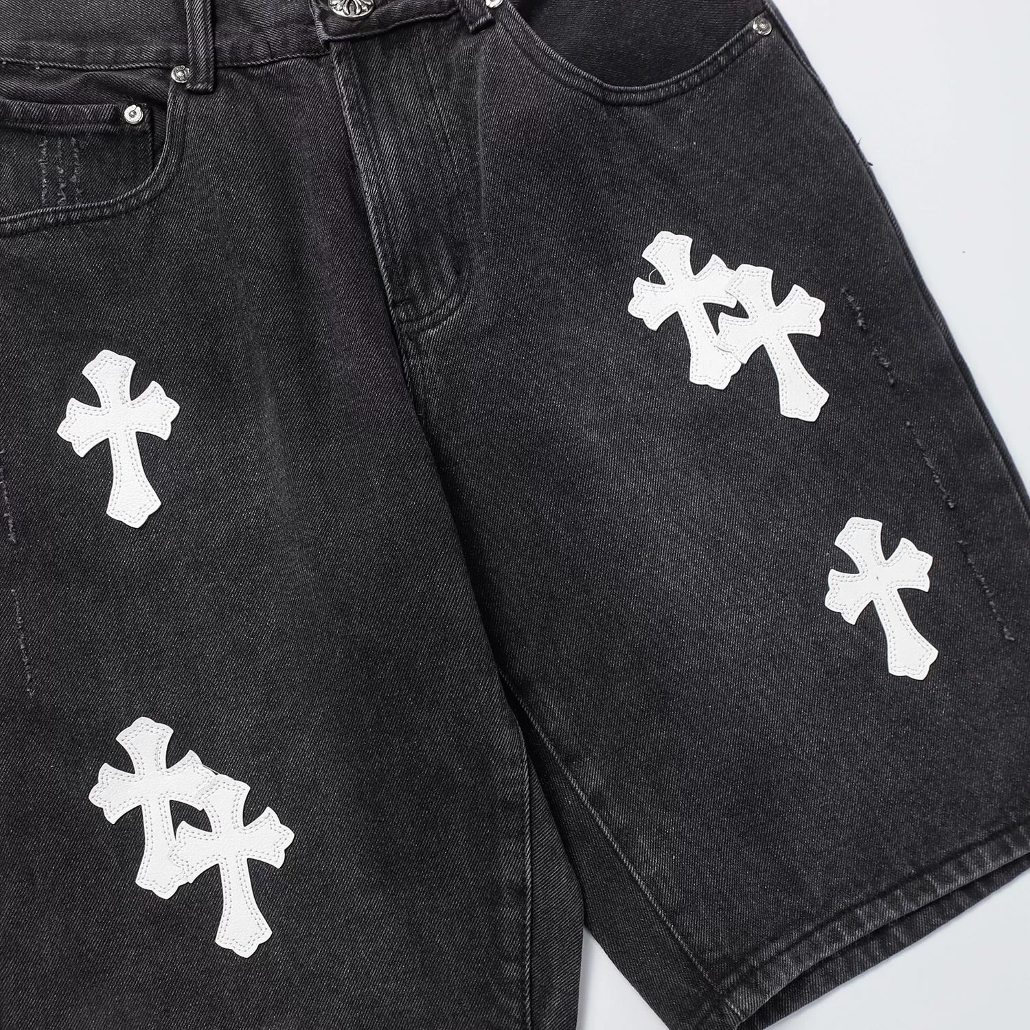 Унисекс шорты в стиле Chrome Hearts из денима, принт крест, размеры 28–36