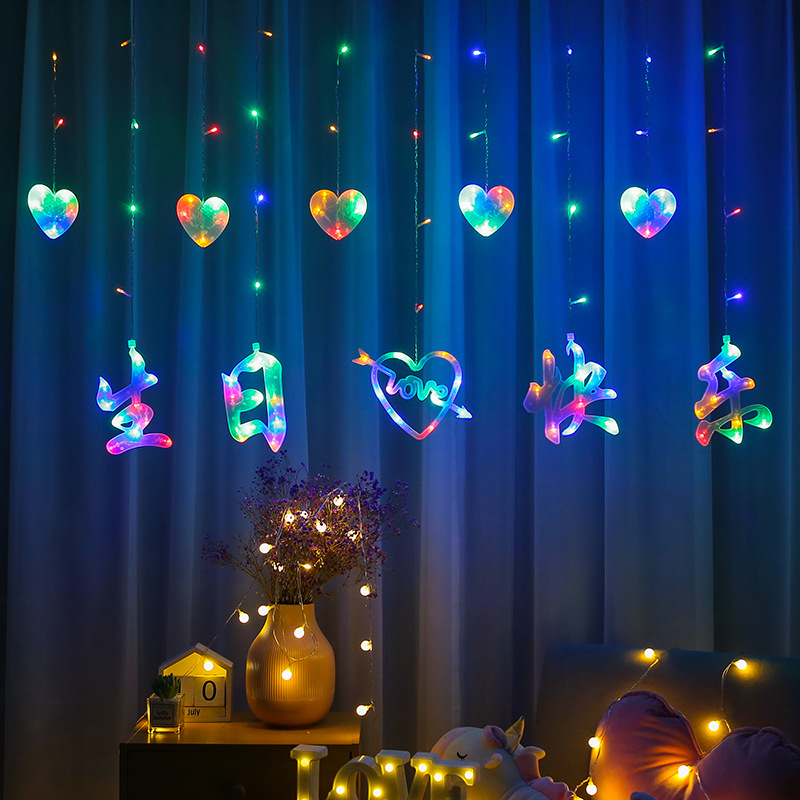 LED pequeña luz creativa cumpleaños KTV escena vestir habitación dormitorio diseño estrellado Feliz cumpleaños cortina Luz