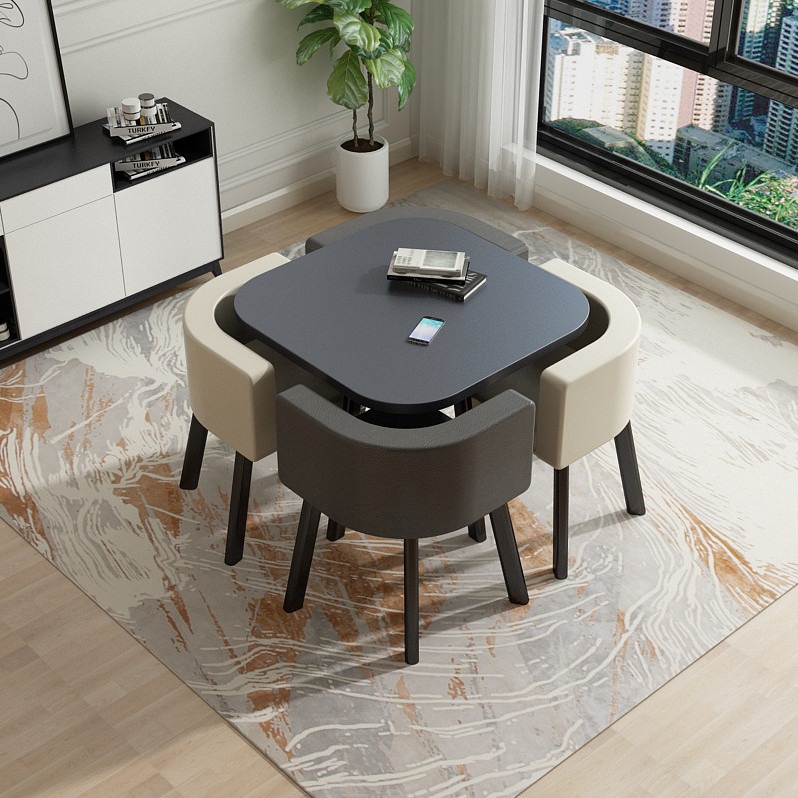 Gray square table+four chair leather chairs (color remarks)