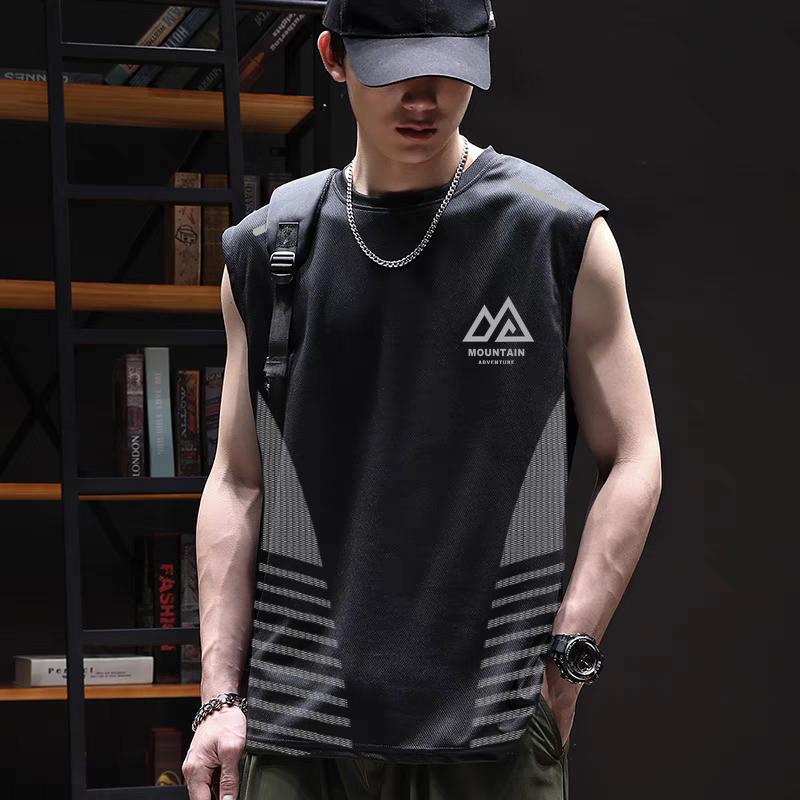 New Quick-drying Sports Vest Men's Wide Pine Summer Ice Silk Sleeveless T-shirt Fitness Training Running Basketball American Waistcoat