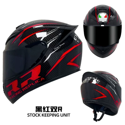 Helmet, Rider Bluetooth Full-Face Helmet, Protective | Motosiklet kaskı (dəbilqə) - black-red-double-r-black-lenses-s55-56cm