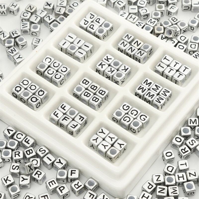 acrylic english alphabet beads square ancient silver diy handmade beaded bracelet necklace jewelry accessories material
