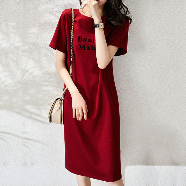 2023 Summer Loose Slim-fit Printed T-shirt Dress Women's Clothing Korean Style Commuter Mid-length Fairy Dress for Students