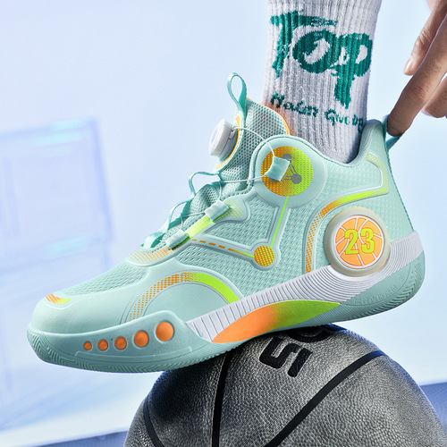 Children's rotating button basketball shoes for children 2024 new leather student professional sports training shoes parent-child basketball