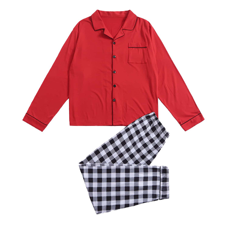 Navidad familia desgaste padre-niño desgaste Otoño e Invierno color sólido rayas satén seda artificial niños y niñas pijamas homewear traje