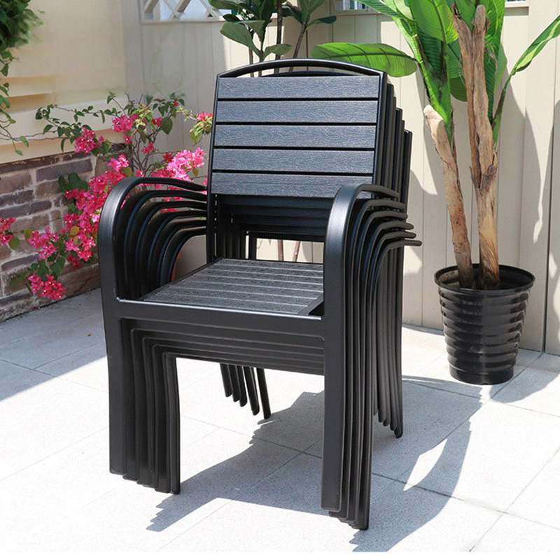 Mesas y sillas al aire libre, restaurantes de ocio, calles comerciales, patios, mesas y sillas de madera de plástico, combinación de mesas y sillas resistentes a la corrosión de aleación de aluminio