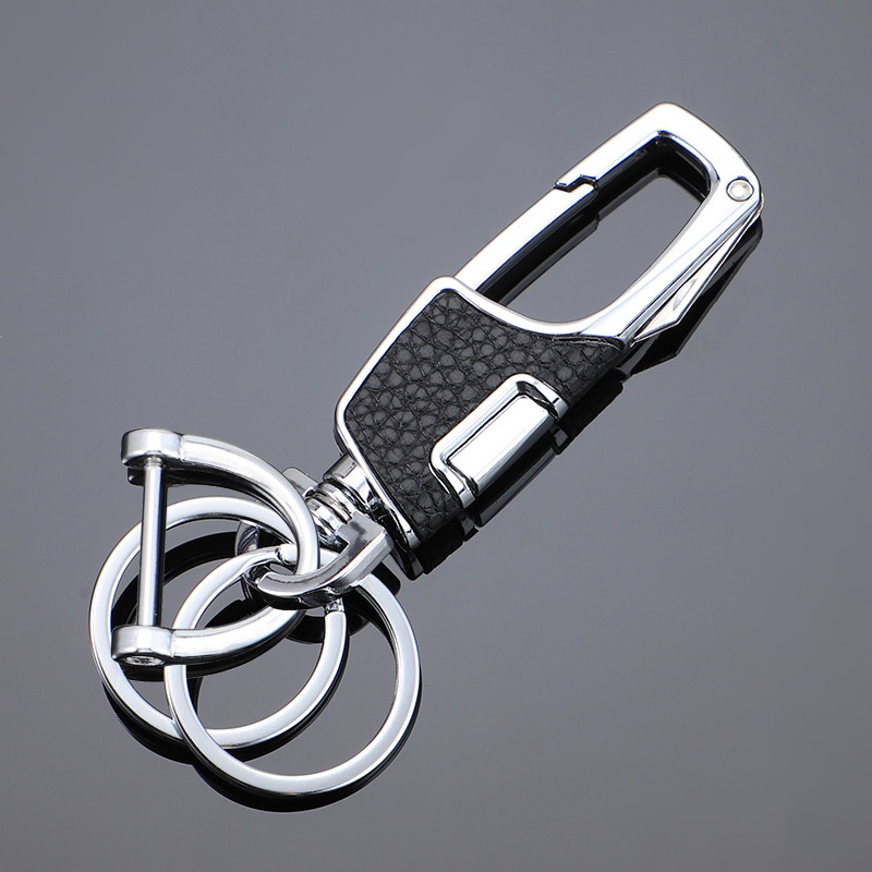 Llavero de coche con un clic colgante de doble anillo engrosamiento anti-pérdida metal creativo cinturón de hombre llavero al por mayor