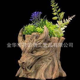 跨境国风玄幻龙首树桩花盆 装饰性绿植种植容器