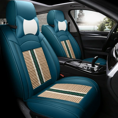 Four Seasons Pad | Leather and Fabric Seat Cover, Summer - blue-beige-comfort-version-general-purpose