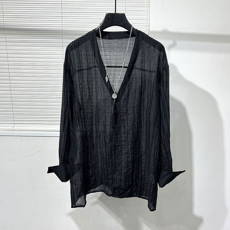 2026 New Style Simple Loose Hollow-Out Drapey Designer Collar Loose Cool Shirt for Men Lightweight Trendy Shirt