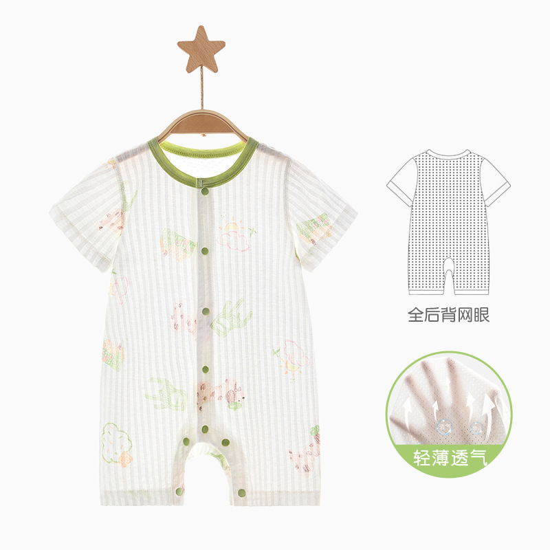 Ropa de bebé de una pieza, ropa de verano para recién nacidos, hombres y mujeres, algodón de manga corta, mampara transpirable, ropa de verano para bebés