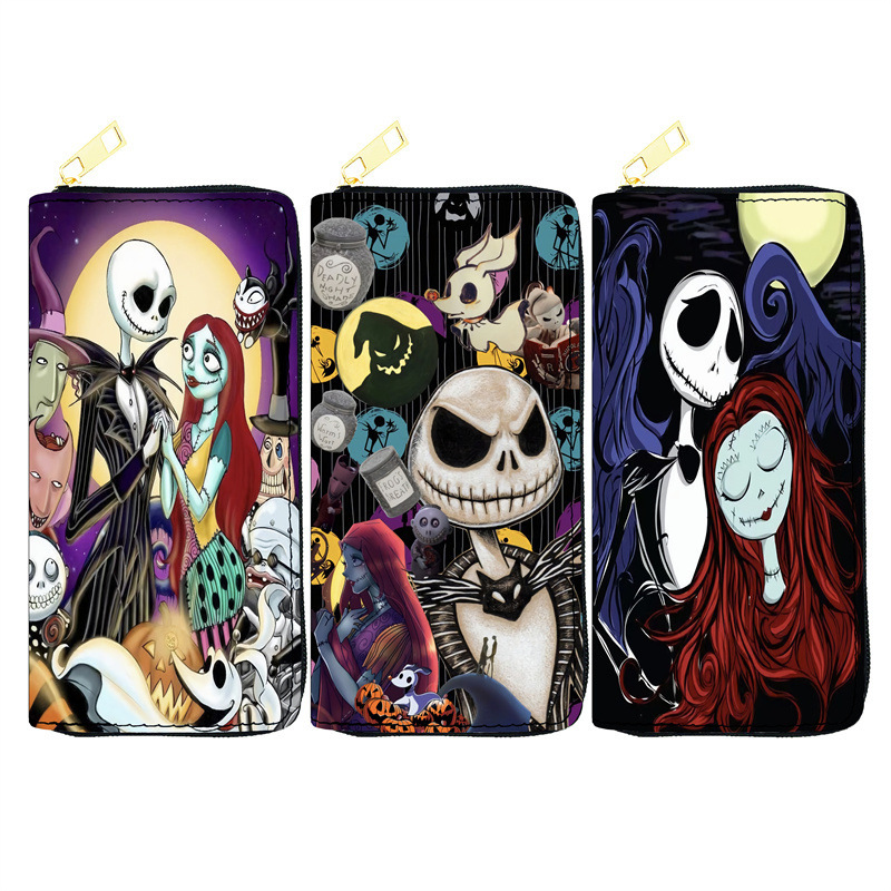 In Stock European and American style Christmas night PU wallet women's long zipper bag single pull bag cosmetic bag factory Yiwu