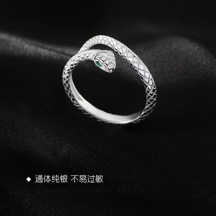 925純銀靈蛇戒指小眾食指戒高級感指環女輕奢疊戴開口戒秋冬配飾