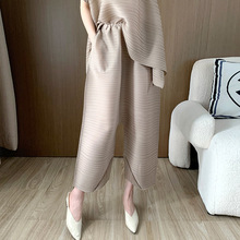 三宅专柜款休闲裤夏款女装小个子新款七分裤宽松显瘦褶皱休闲裤子