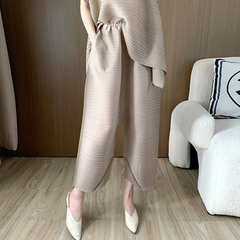 Miyake Counter Casual Pants Summer Women's Clothing Small New Cropped Pants Loose Slimming Look Pleated Casual Pants