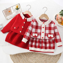 儿童毛衣套装秋冬新款女宝宝红色洋气针织套裙韩版喜庆毛衣套裙潮
