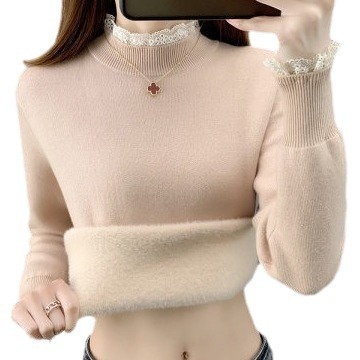 Suéter de terciopelo de una sola pieza de alta calidad para mujeres 2023 Otoño e Invierno Nuevo medio cuello alto ropa interior slim fit engrosada camisa de punto para mujeres image 6