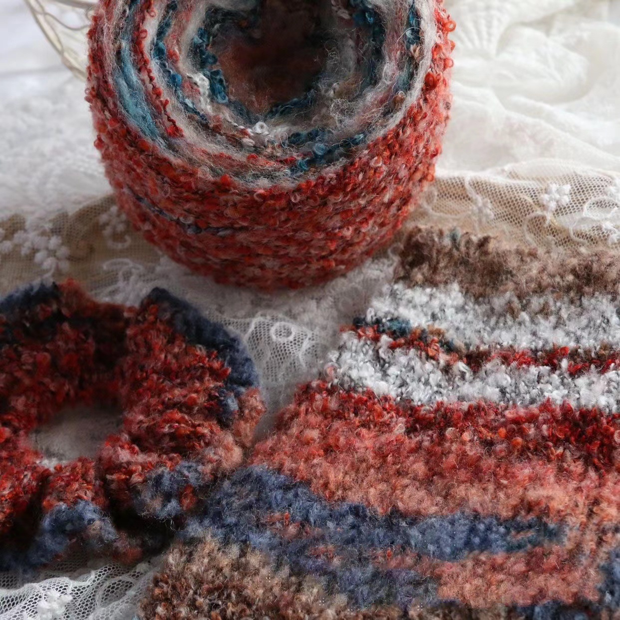 川彩不规则段染圈圈马海毛梯田纱 手工编织毛衣围巾diy粗毛线团