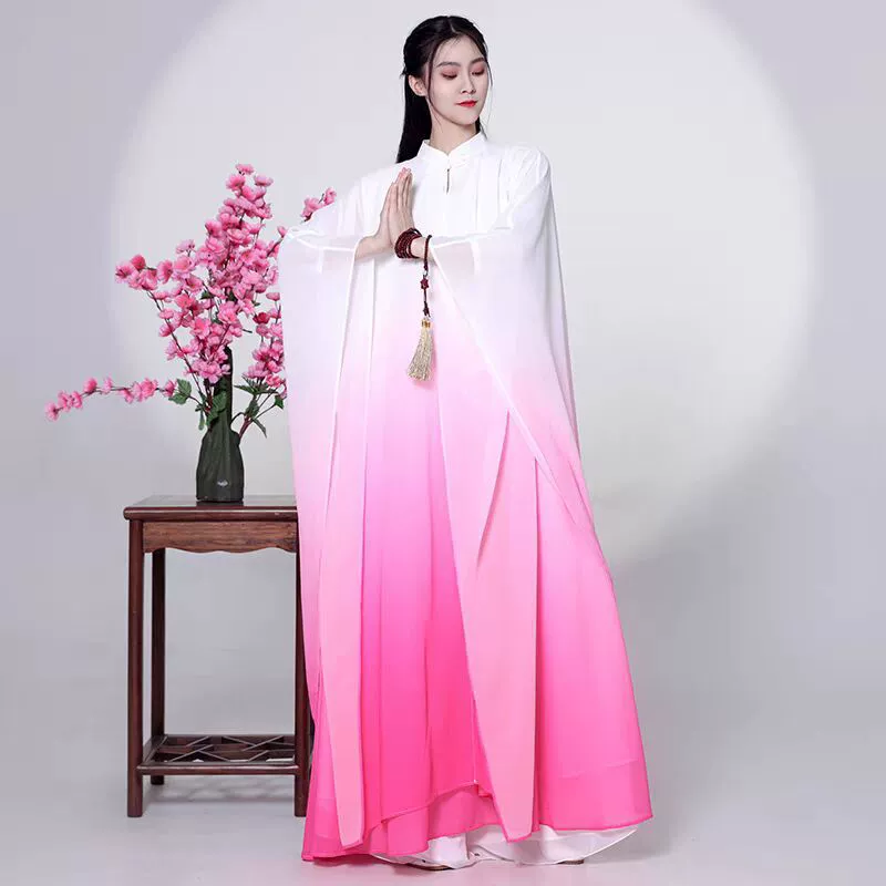 Новый китайский стиль с воротником в китайском стиле платье градиент цвета Zen костюм чайный костюм Guzheng снаружи комбинированная юбка элегантная длинная юбка фея