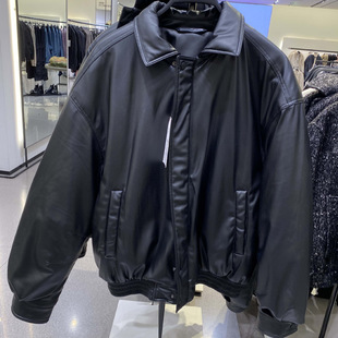 Flat Replacement - Men's Wholesale European and American Style Black Lapel Imitation Leather Quilted Jacket, Leather Jacket, Cotton Jacket, Leather Jacket