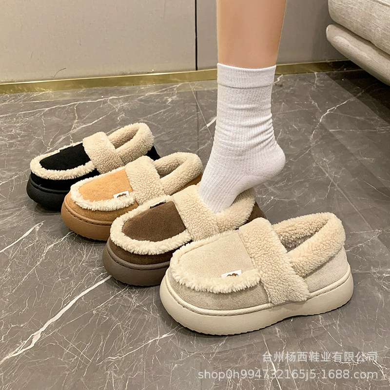 2024 новые сумки и хлопчатобумажные туфли для женщин зимой носить модную шерстяную обувь с толстой подошной нескользкую и удобную домашнюю теплую хлопчатобумажную обувь