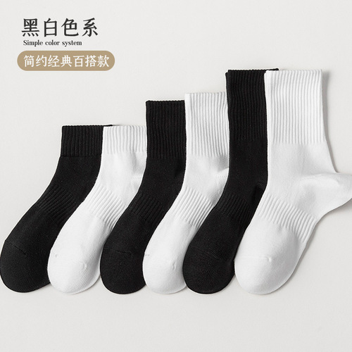 Men's Spring White Crew Socks Wholesale Plain Color Ins Trendy Boneless Socks Men's Outerwear Black Zhuji Socks