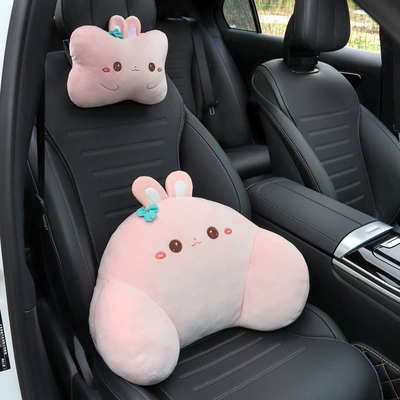 Headrest pillow four seasons universal waist - 1-set-of-pink-rabbit-headrest-and-waistrest